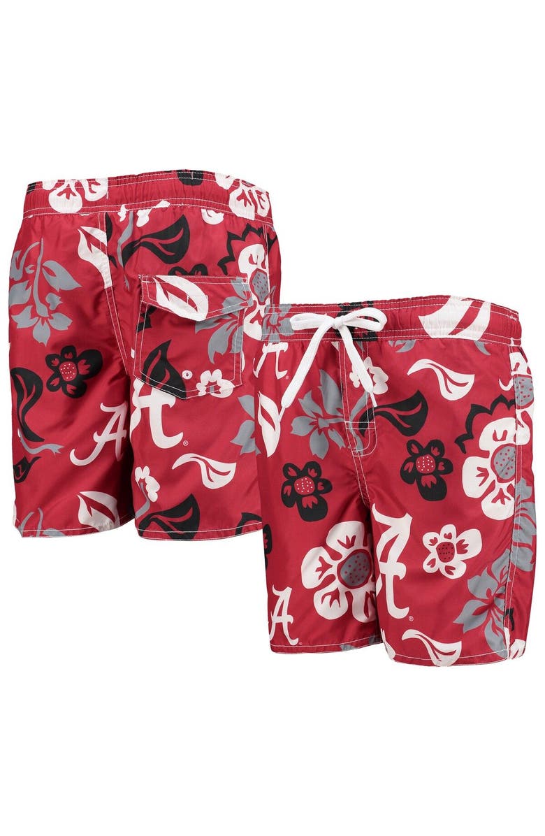 Wes & Willy Youth Wes & Willy Crimson Alabama Crimson Tide Floral Volley Swim Trunks, Main, color, Crimson
