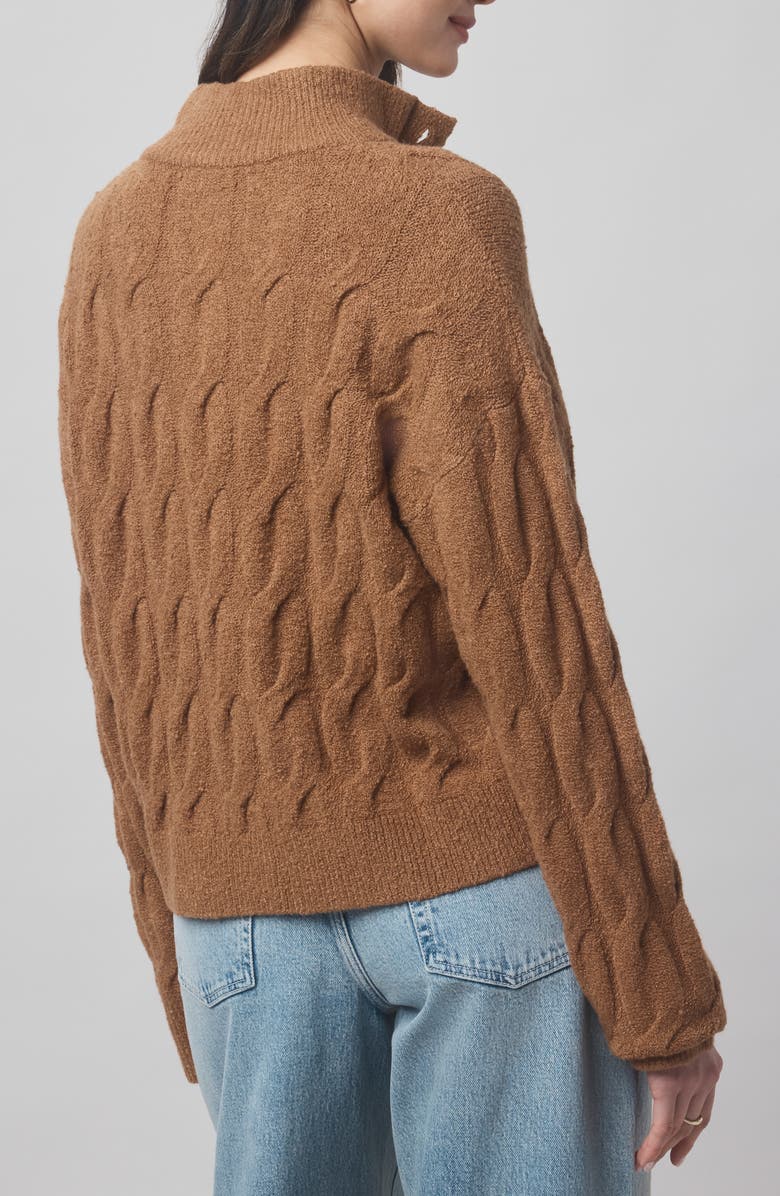 Splendid x @cellajaneblog Cable Half Placket Sweater, Alternate, color, Caramel