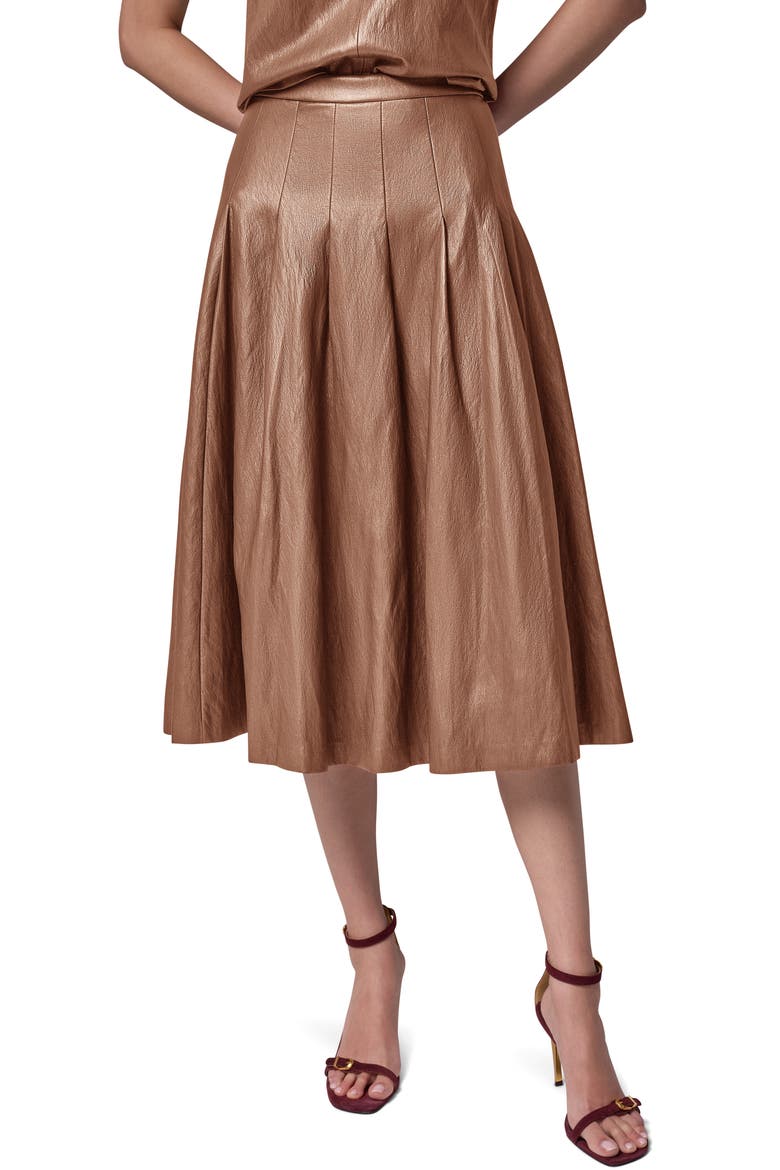 Pleated Faux Leather Midi Skirt, Main, color, CAMEL