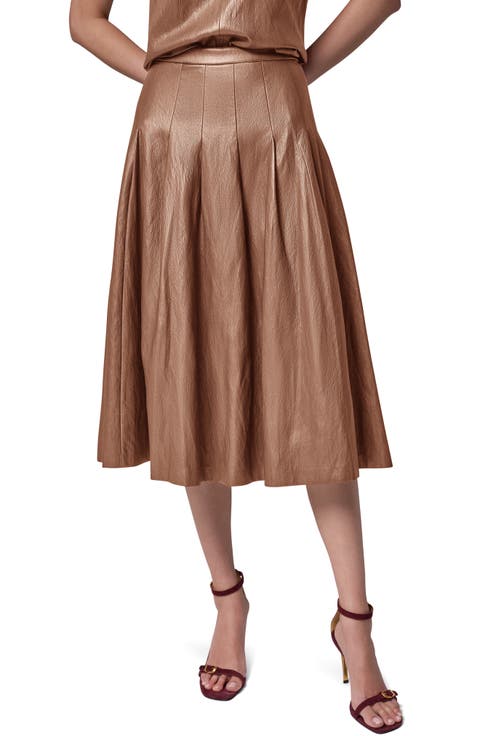 Pleated Faux Leather Midi Skirt