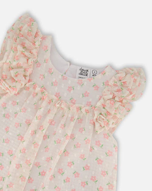Deux Par Deux Baby Girl's Printed Dress With Frills Pale Pink And Flowers In Pale Pink And Flowers