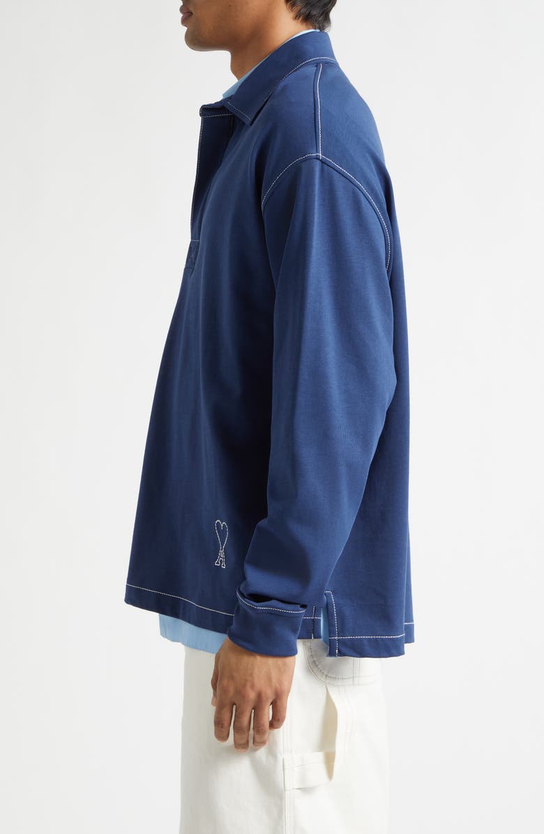 AMI PARIS Oversize Long Sleeve Polo, Alternate, color, Encre