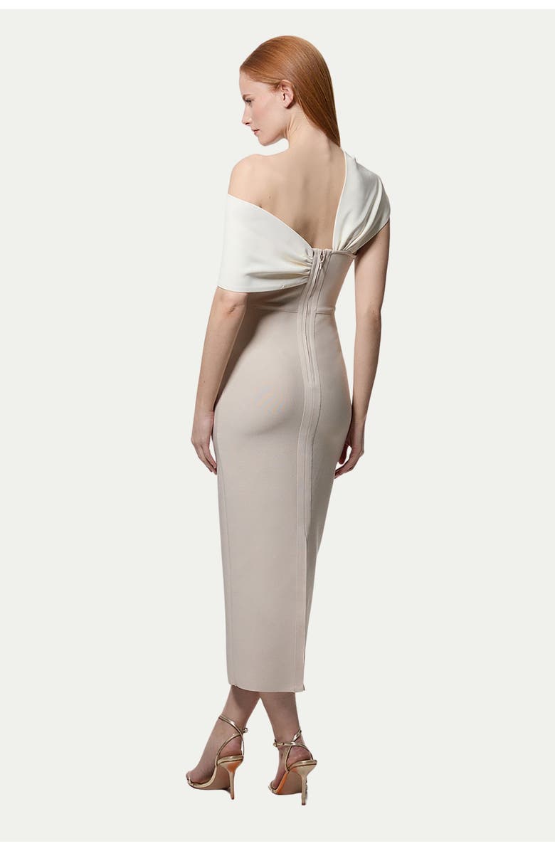 Karen Millen Figure Form Asymmetric Midi Dress, Alternate, color, Neutral