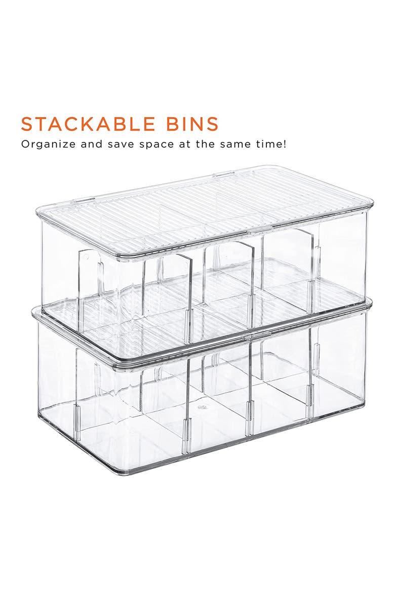 Set of 2 Fridge Organizer Bins with Lids, Alternate, color, CLEAR