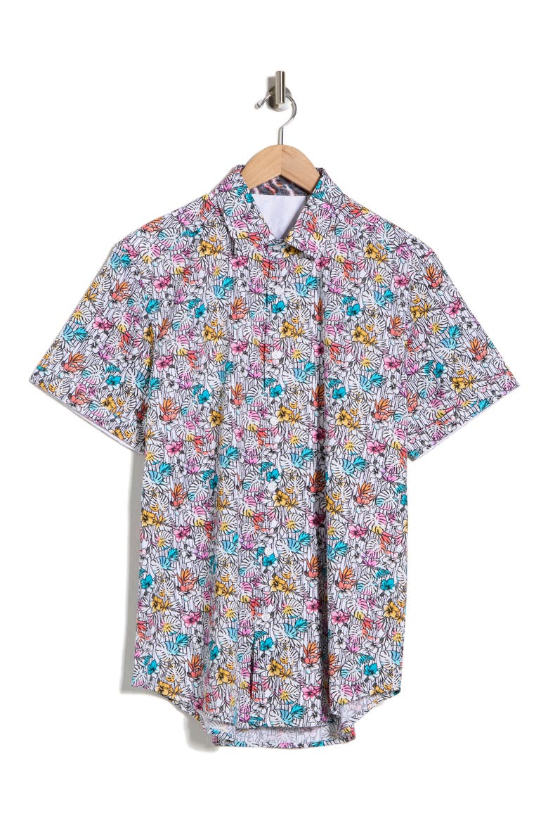 Benloch Short Sleeve Cotton Button-Up Shirt, Alternate, color, WHITE MULTI