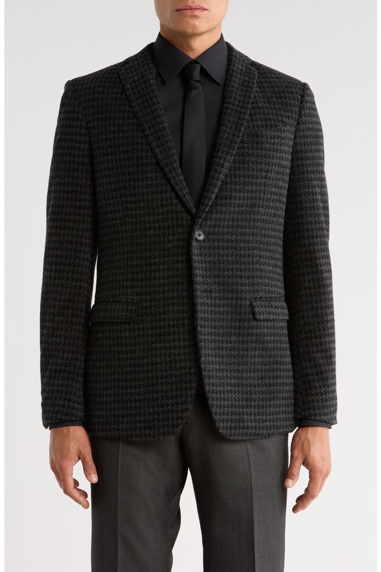 Houndstooth Cotton Blend Two-Button Sport Coat, Main, color, BLACK/ GREY