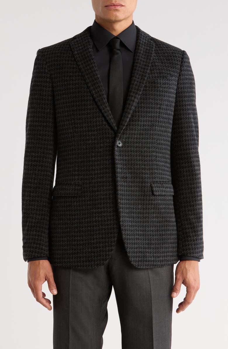 John Varvatos Star USA Houndstooth Cotton Blend Two-Button Sport Coat, Main, color, Black/ Grey