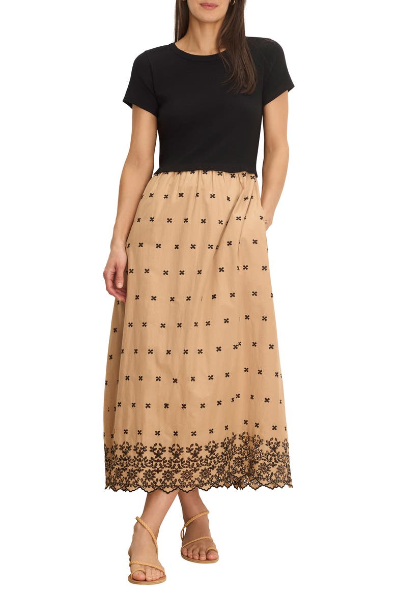 Hazel Mixed Media Embroidered Cotton Blend Dress, Main, color, NEUTRAL MULTI