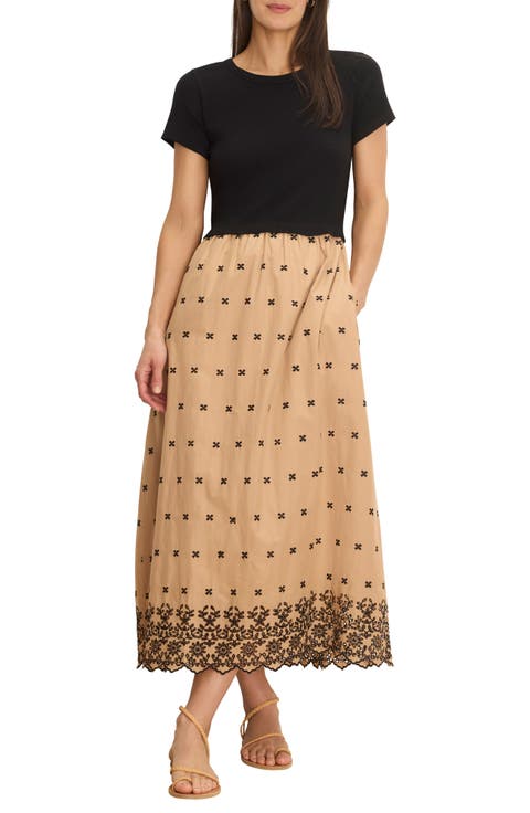 Hazel Mixed Media Embroidered Cotton Blend Dress