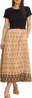 NIC+ZOE Hazel Mixed Media Embroidered Cotton Blend Dress