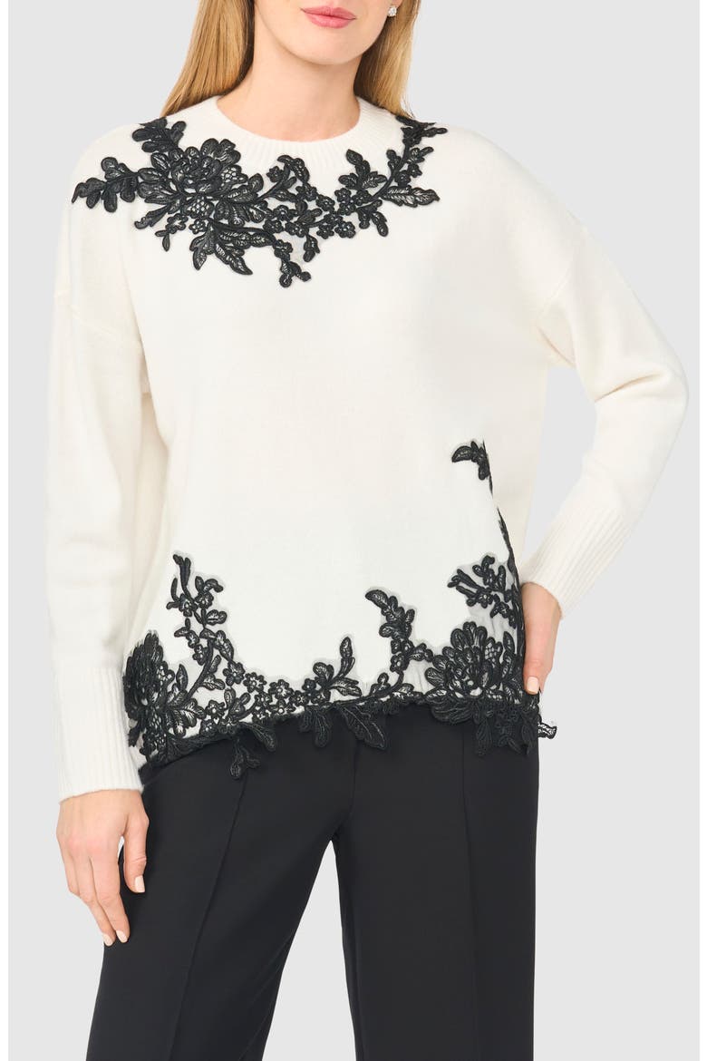 Lace Trim Sweater, Main, color, ANTIQUE WHITE