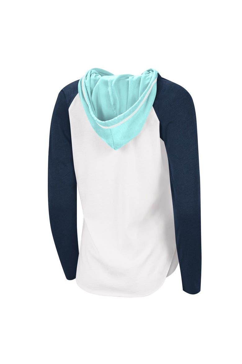 Women's G-III Sports by Carl Banks White/Deep Sea Blue Seattle Kraken MVP Raglan Lightweight Hooded T-Shirt, Alternate, color, White