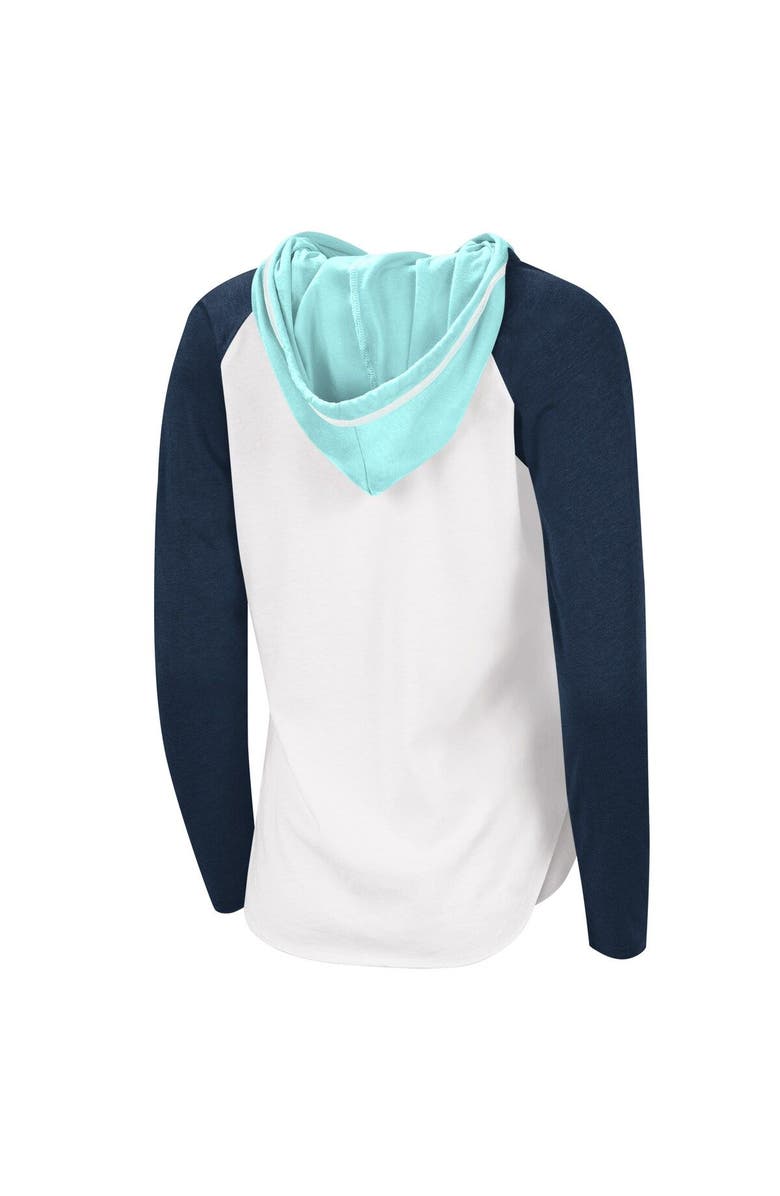 G-III SPORTS BY CARL BANKS Women's G-III Sports by Carl Banks White/Deep Sea Blue Seattle Kraken MVP Raglan Lightweight Hooded T-Shirt, Alternate, color, White
