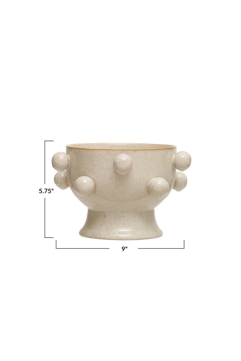 Round Stoneware Planter with Orbs and Reactive Glaze, Holds 8 Inches Pot, Alternate, color, Cream