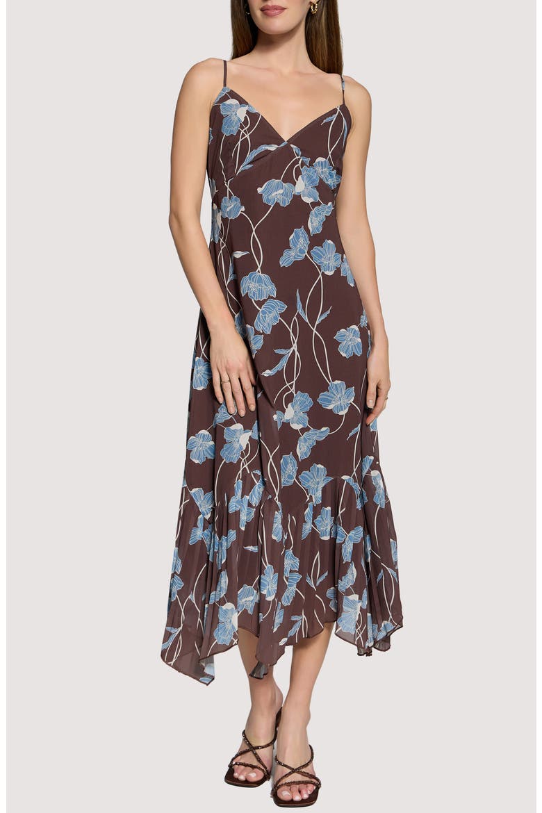 Sapphire Mist Floral Dress, Main, color, BROWN BLUE