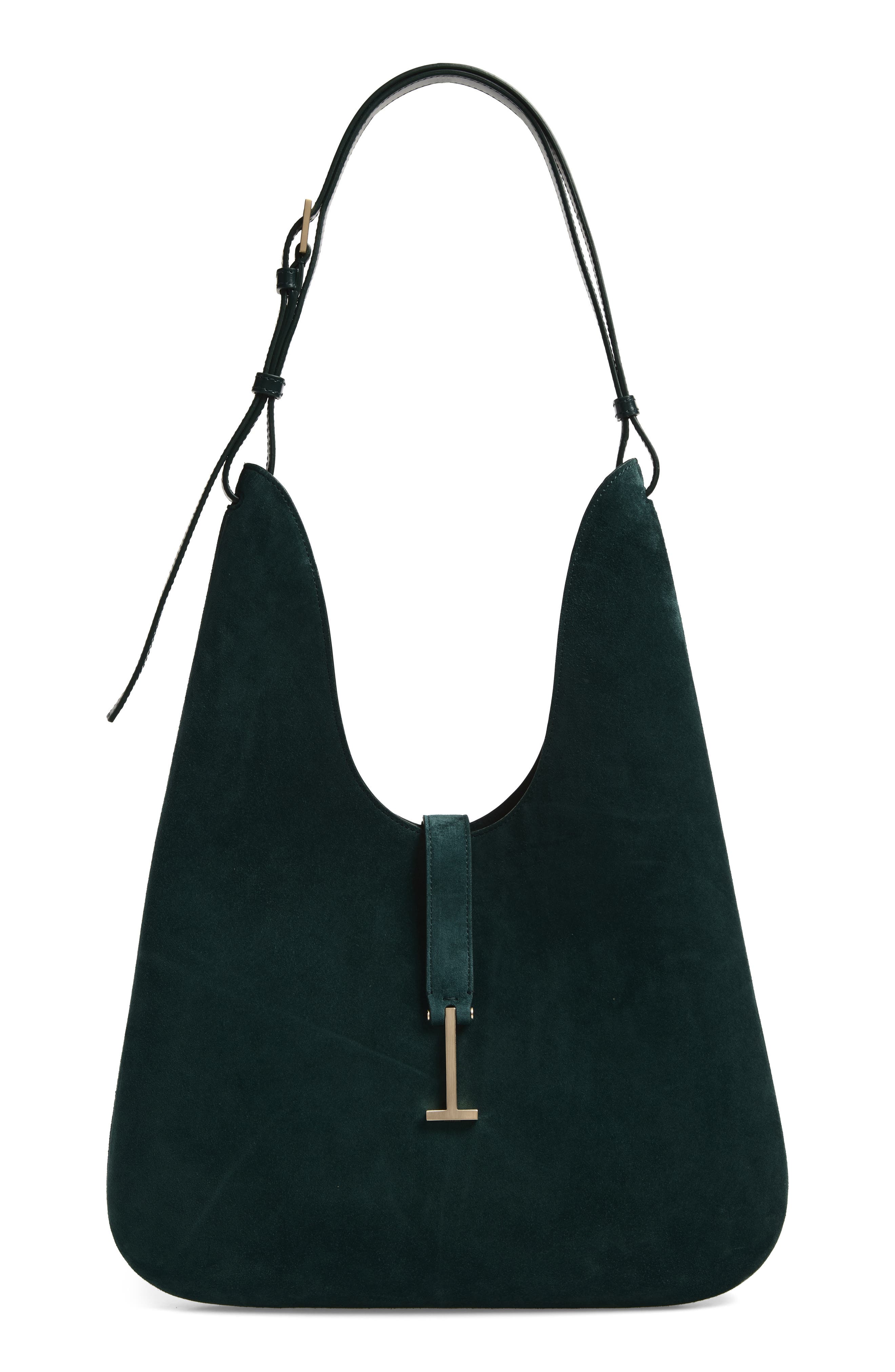 Medium Kara Smooth Suede Hobo Bag, Main, color, PINE GREEN