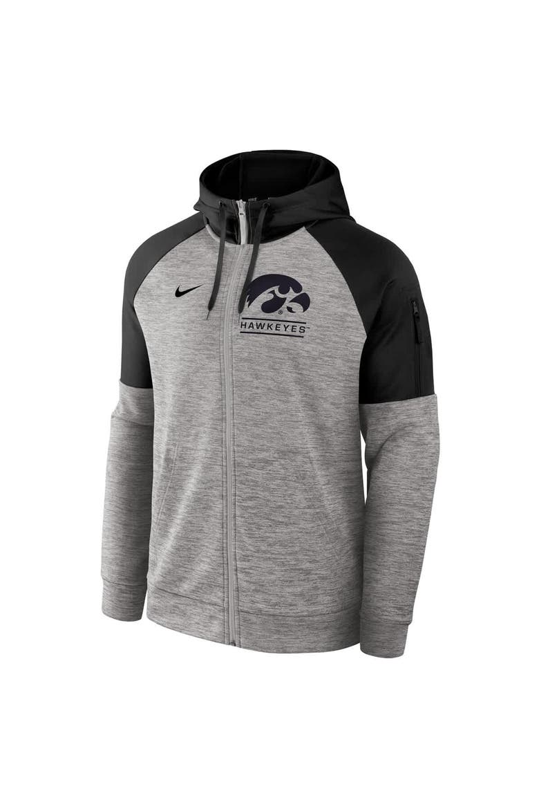 Men's Nike Heather Gray Iowa Hawkeyes Fitness Raglan Performance Full-Zip Hoodie, Alternate, color, Heather Gray