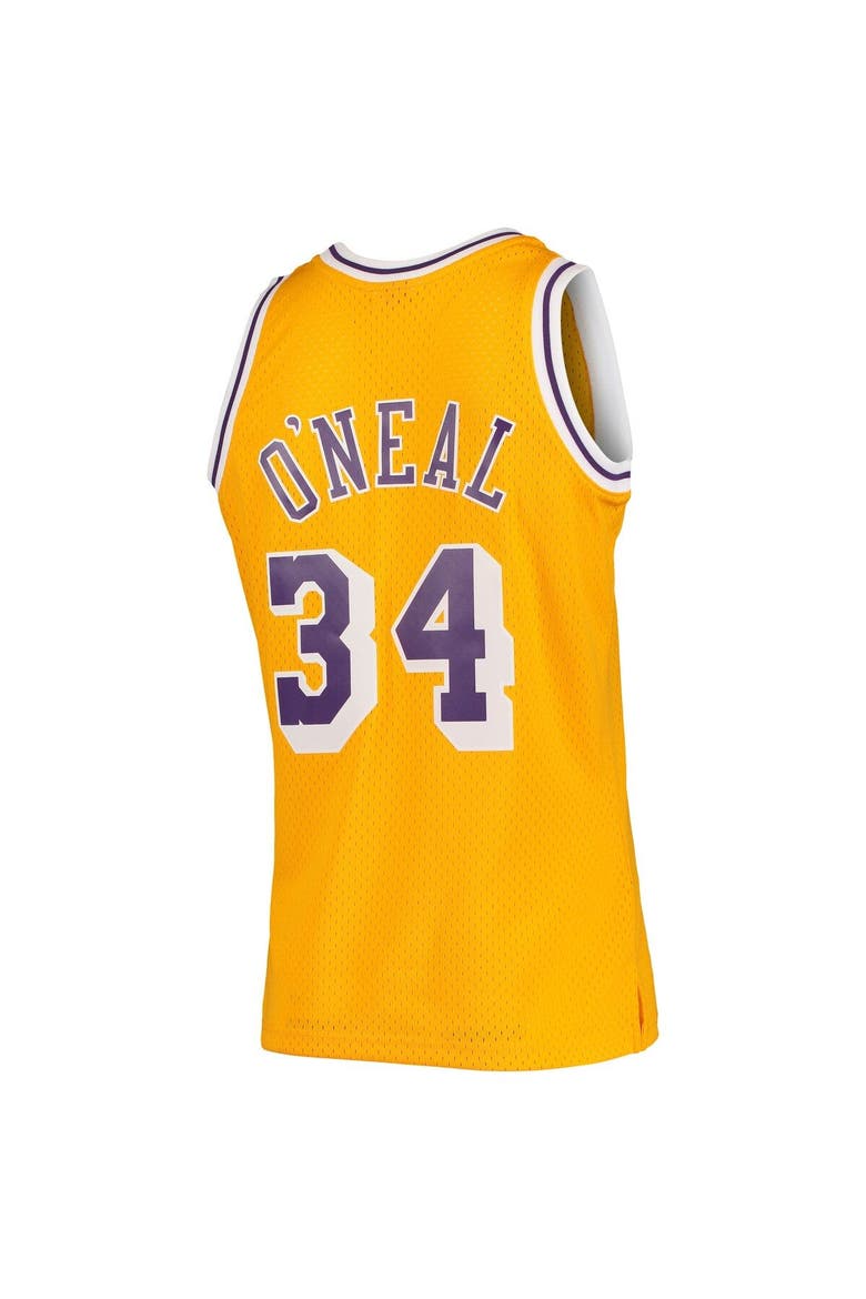 Men's Mitchell & Ness Shaquille O'Neal Gold Los Angeles Lakers 1996/97 Hardwood Classics Swingman Jersey, Alternate, color, Gold