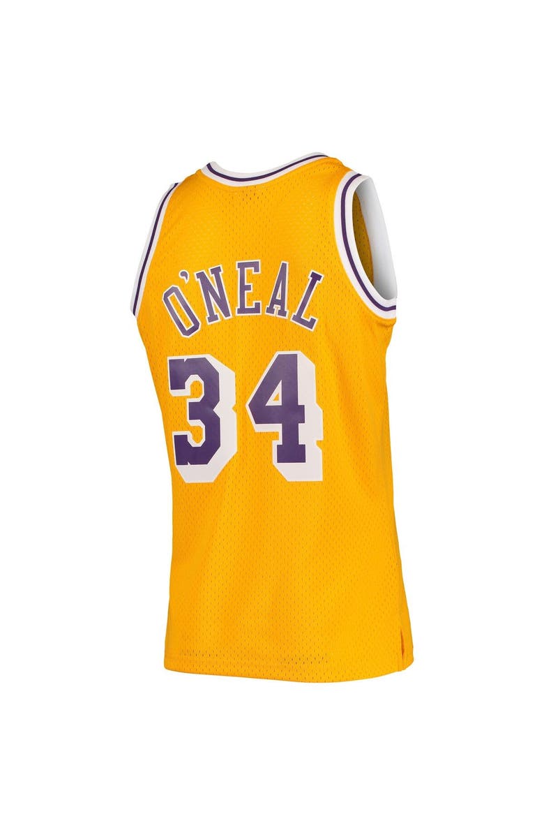 Mitchell & Ness Men's Mitchell & Ness Shaquille O'Neal Gold Los Angeles Lakers 1996/97 Hardwood Classics Swingman Jersey, Alternate, color, Gold