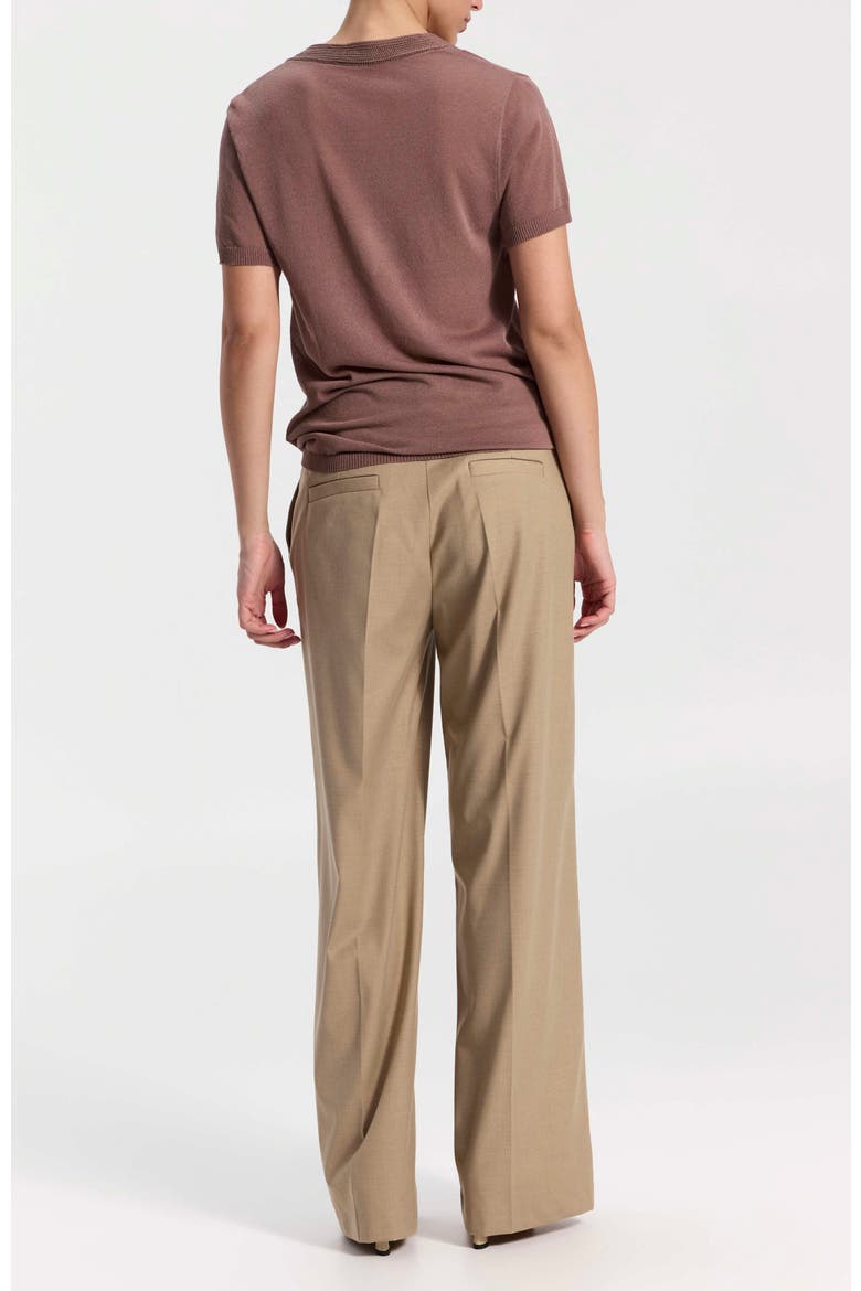 Short-Sleeve Knit Top with V-Neck, Alternate, color, Light Brown