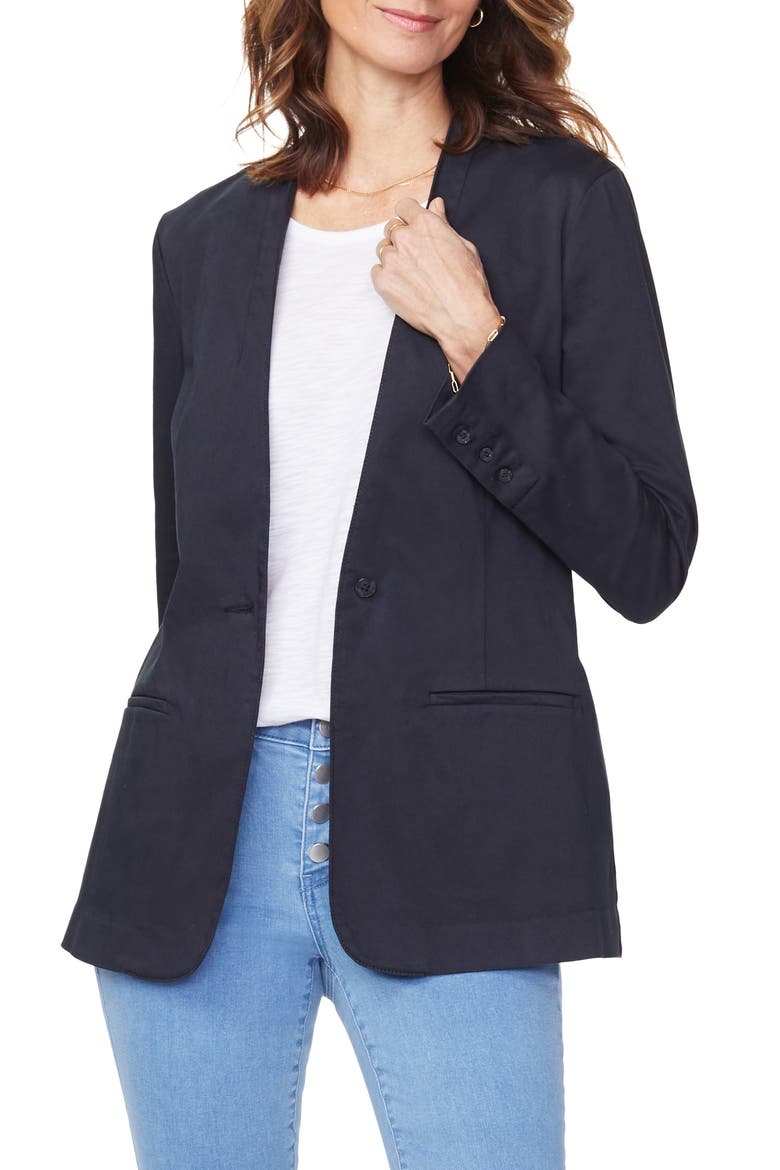 One-Button Linen Blend Blazer, Main, color, BLACK