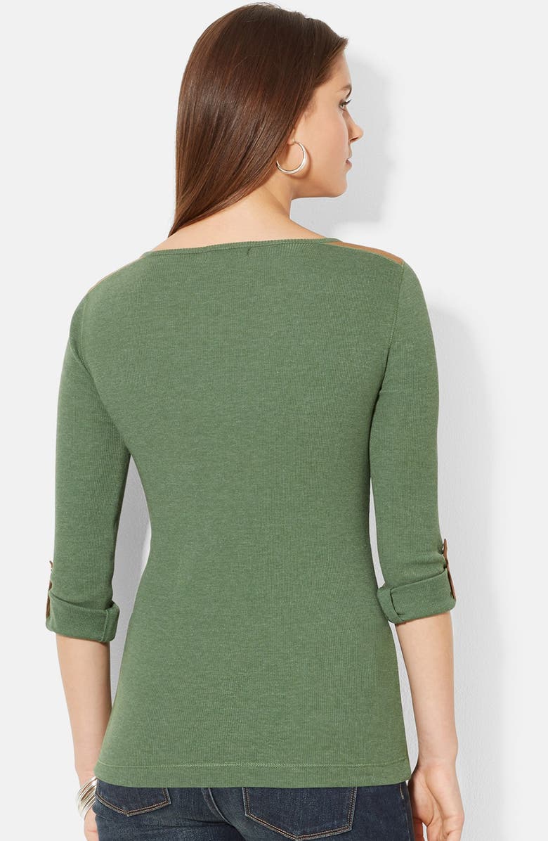 Lauren Ralph Lauren Faux Suede Trim Cotton Henley Tee, Alternate, color,