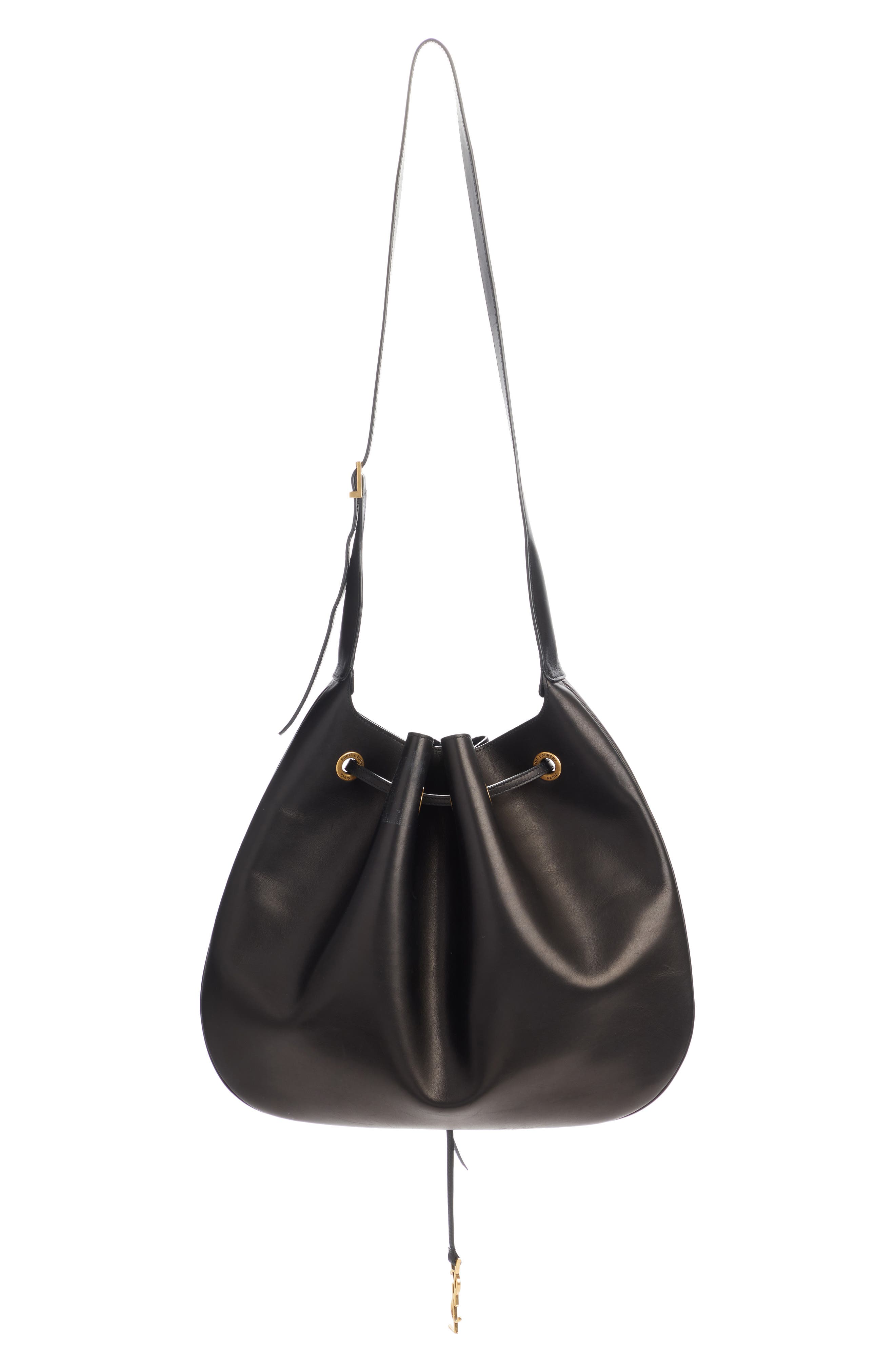 Saint Laurent Paris VII Flat Leather Hobo Bag, Alternate, color, 