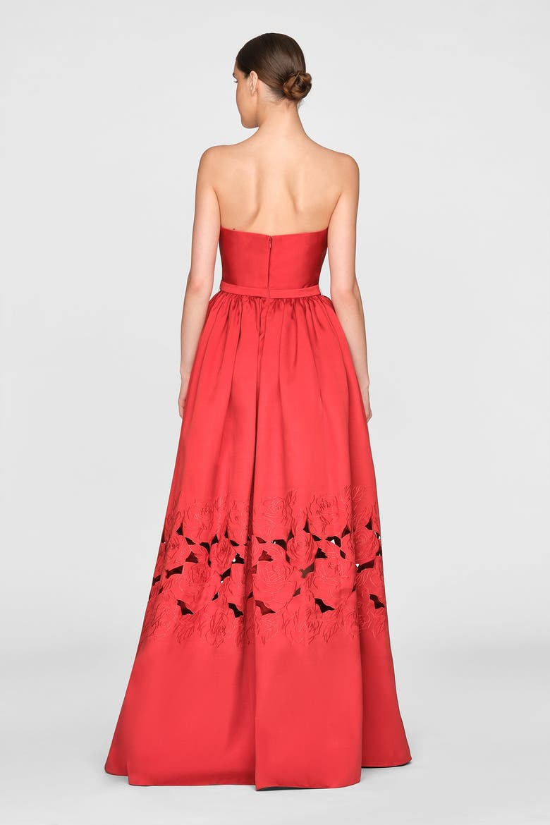 Lena Embroidered Mikado Gown, Alternate, color, CRIMSON BLOOM