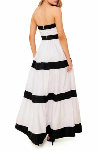 FLYING TOMATO Colorblock Strapless Tiered Cotton Maxi Dress