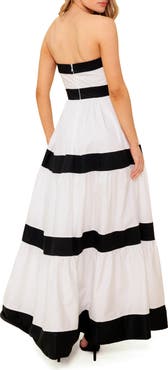 FLYING TOMATO Colorblock Strapless Tiered Cotton Maxi Dress