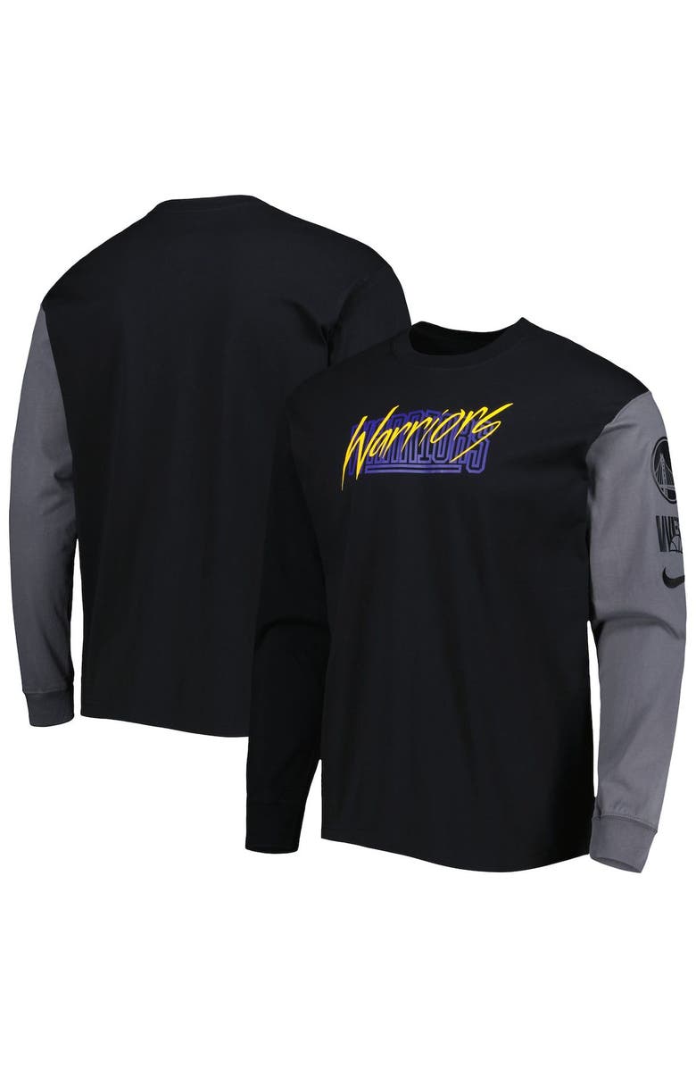 Nike Men's Nike Black Golden State Warriors Courtside Versus Flight MAX90 Long Sleeve T-Shirt, Main, color, Black