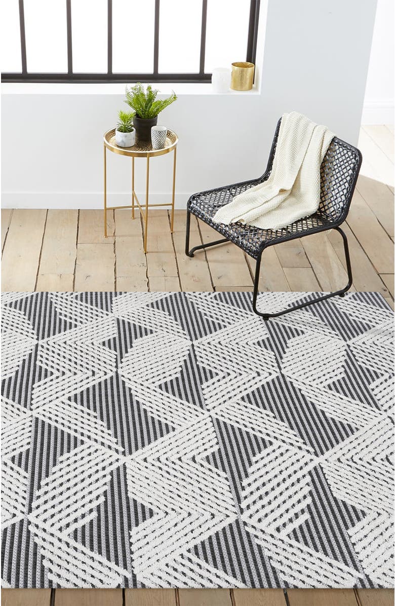 JONATHAN Y Jazz High-Low Pile Art Deco Geometric Indoor/Outdoor Area Rug, Alternate, color, Black/Ivory