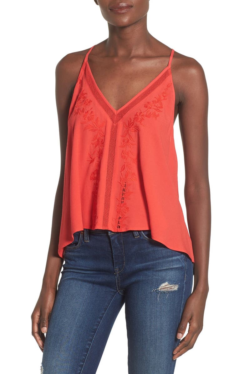 ASTR the Label ASTR Embroidered Tie Back Tank, Main, color, 