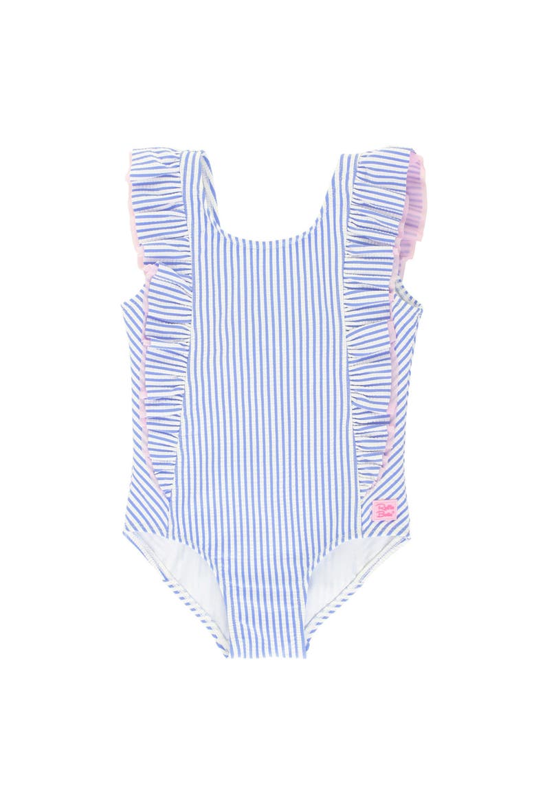 Girls Seersucker Waterfall One Piece, Main, color, Periwinkle Blue Seersucker