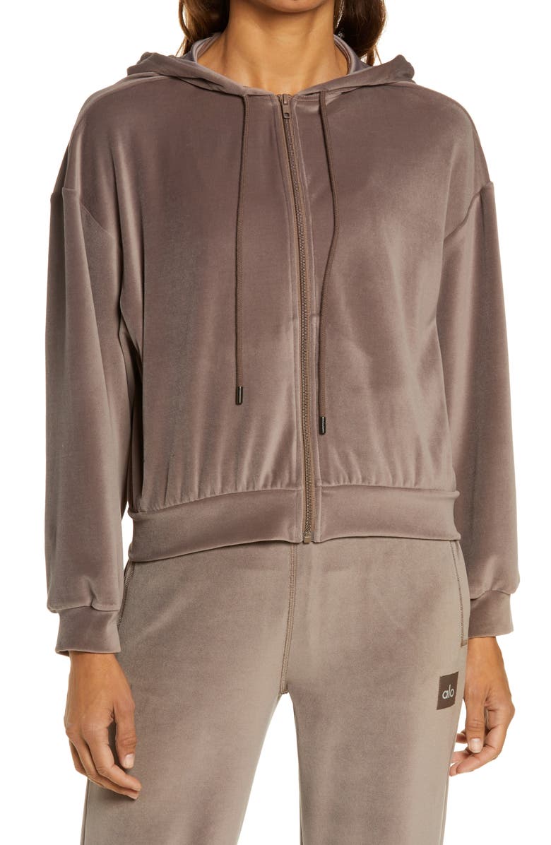 Alo Velour Full Zip Hoodie, Alternate, color, 