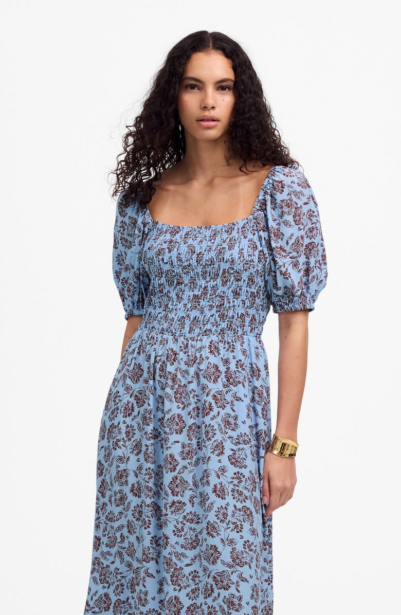 Madewell Floral Smocked Puff Sleeve Dress, Alternate, color, Saylor Floral Light Pool