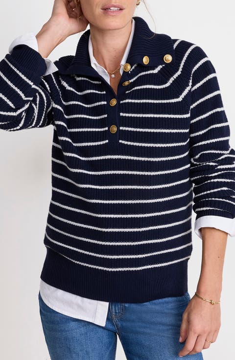 Stripe Half Button Sweater