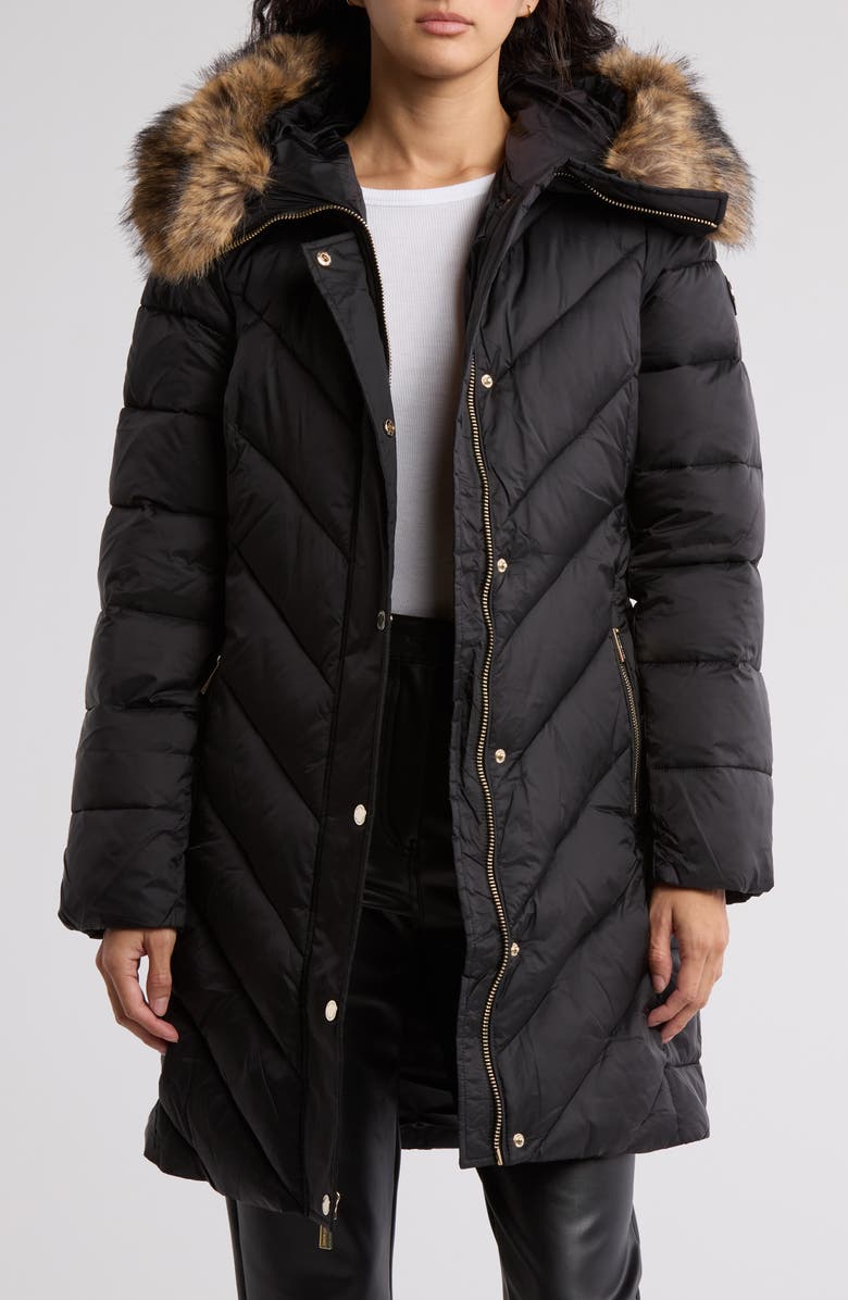 Michael Kors Faux Fur Trim Water Resistant Belted Puffer Jacket, Alternate, color,