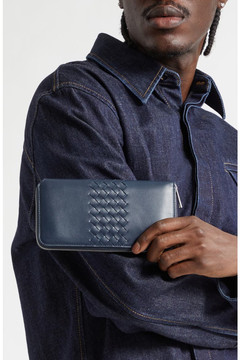 Piccolo Intrecciato Leather Zip Wallet, Alternate, color, 4035 NEPTUNE-SILVER