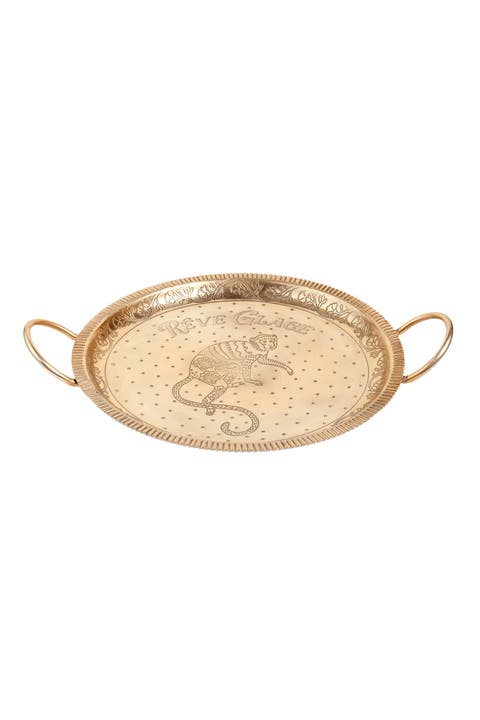 Nanpur Patterned Handle Round Metal Decorative Tray 17X14X3 In