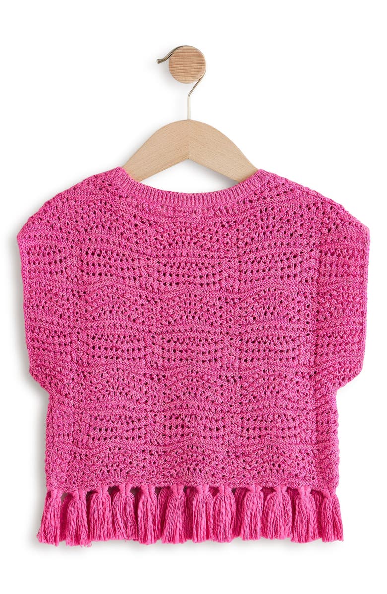 NEXT Kids' Open Stitch Tassel Trim Sweater, Alternate, color, Pink