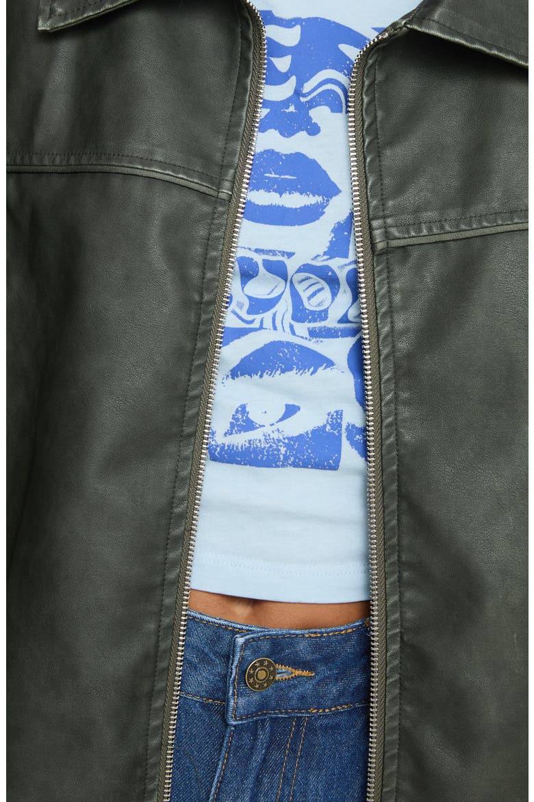 Goldsmith Oversize Faux Leather Bomber Jacket, Alternate, color, WASHED FOREST