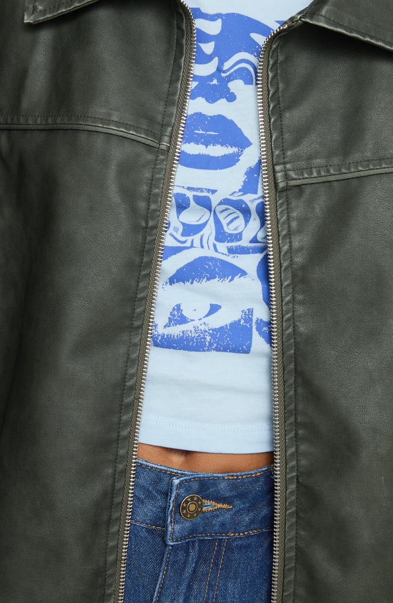 Princess Polly Goldsmith Oversize Faux Leather Bomber Jacket, Alternate, color, Washed Forest