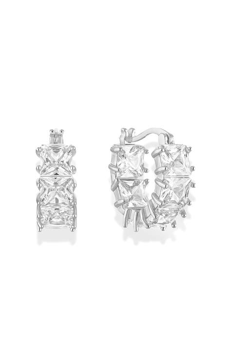 Square Cut Cubic Zirconia Huggie Hoops