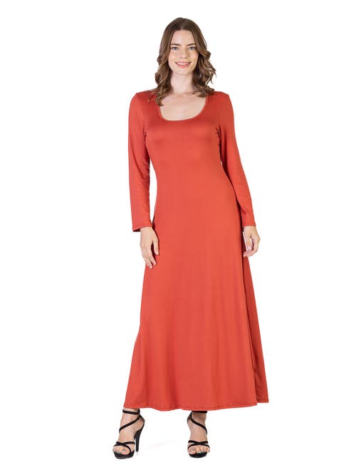 24seven Comfort Apparel Womens Long Sleeve Maxi Dress In Brown