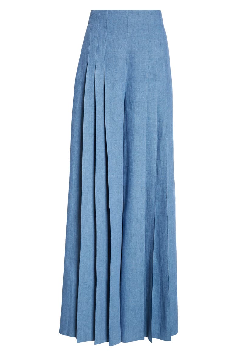 Miyuki Wide Leg Pleated Linen Gabardine Pants, Alternate, color, MEDIUM DENIM