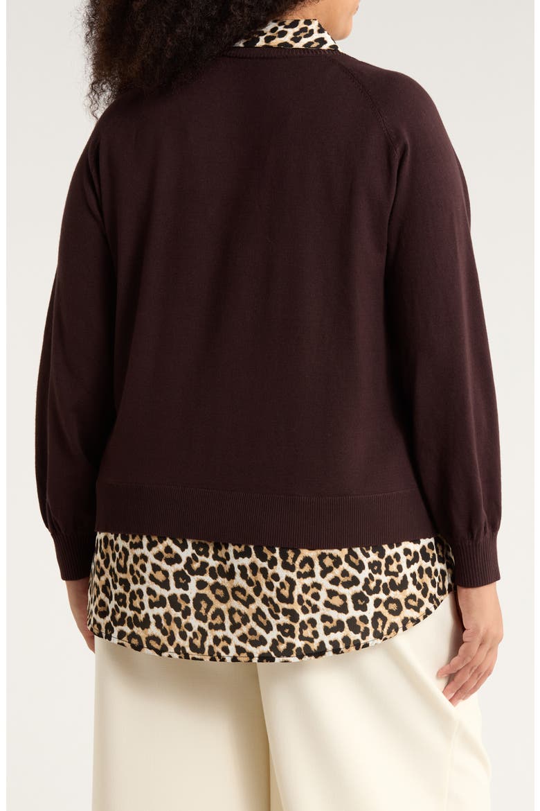 V-Neck Twofer Sweater, Alternate, color, BROWNIE/ BENGAL CHEETAH