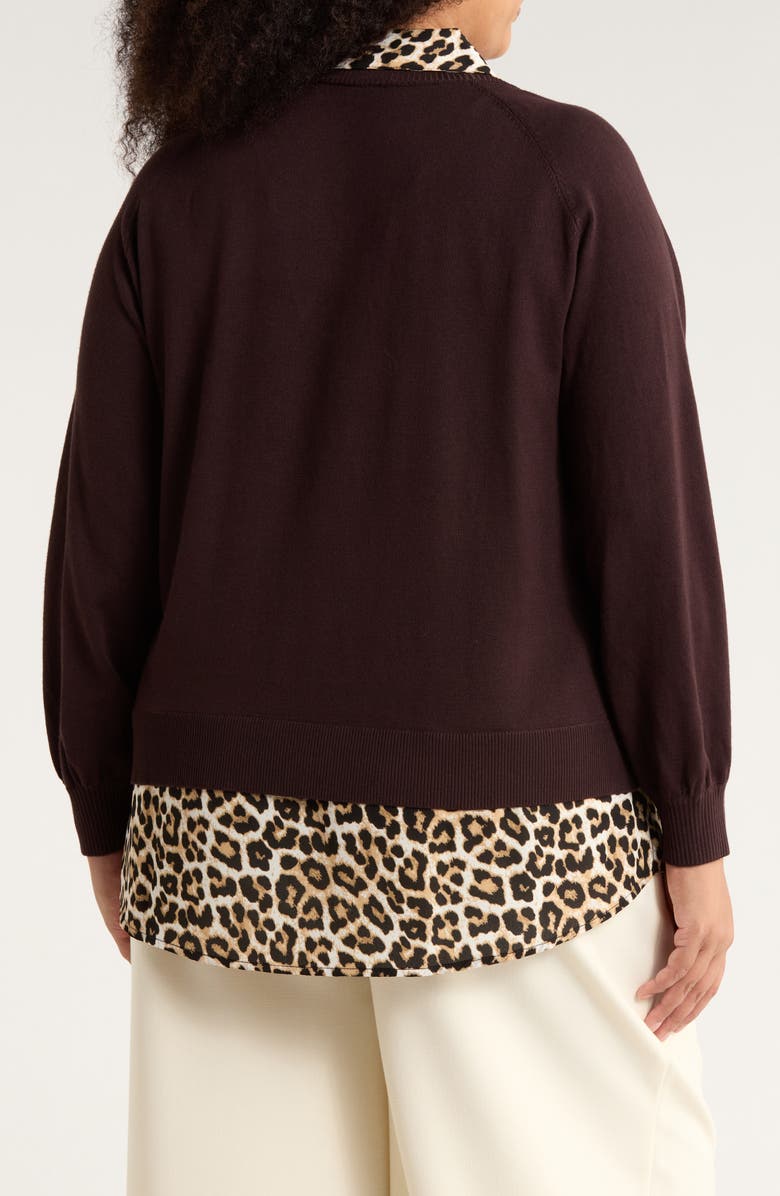 Adrianna Papell V-Neck Twofer Sweater, Alternate, color, Brownie/ Bengal Cheetah