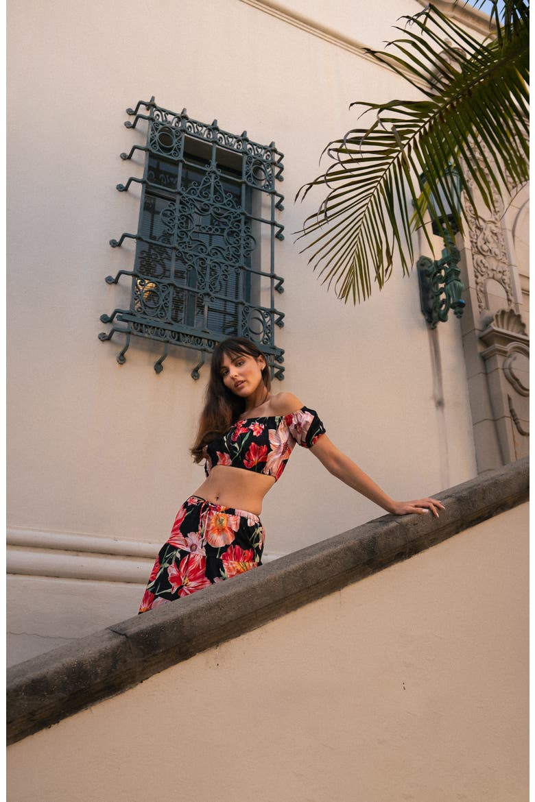 Annie Floral Off the Shoulder Crop Top, Alternate, color, BLACK POPPIES