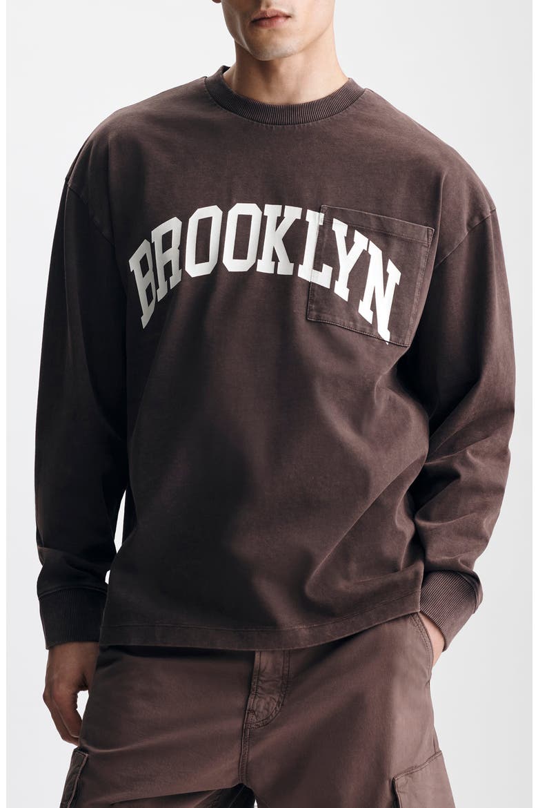 Loose Fit Collegiate Logo Cotton Graphic Long Sleeve T-Shirt, Main, color, FRENCH ROAST
